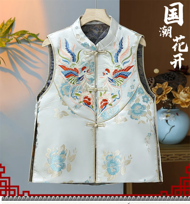 

Women's Jackets Women's Vest Chinese Style National Wind Buckle Vest Embroidery National Tide Silk Retro Vest Female Loose Coat