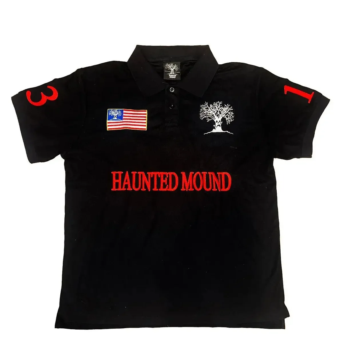 

2025 New Haunted Mound Polo Shirt America Retro Street Hip Hop Short Sleeve Shirt Y2k Men Casual Top Baseball Clothing
