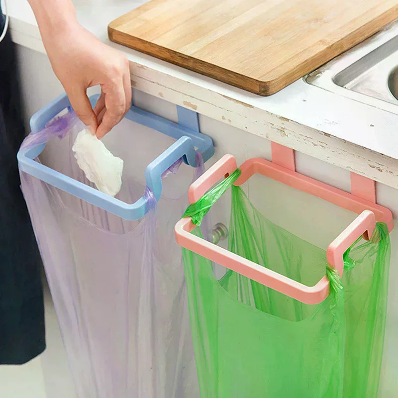 Trash Rack Storage Garbage Bag Holder Cupboard Door Back Kitchen Garbage Rubbish Bag Cabinet Hanging Kitchen Organizer
