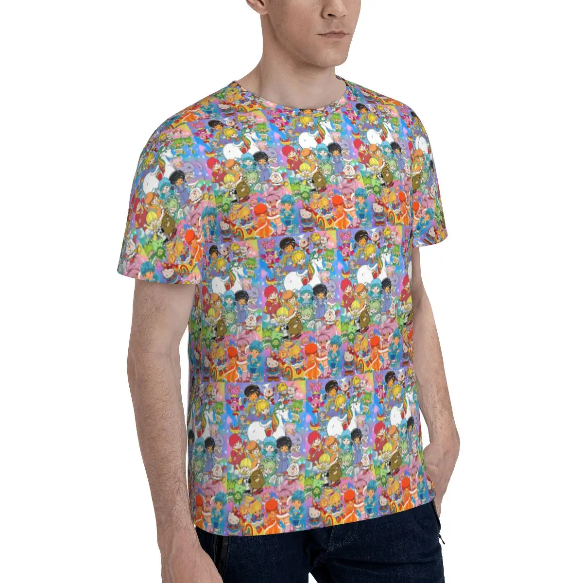 Cartoon Cute Rainbow Brite T-Shirt for Men Cotton T Shirts Men's Short Sleeve Crew Neck Summer Clothes Tops