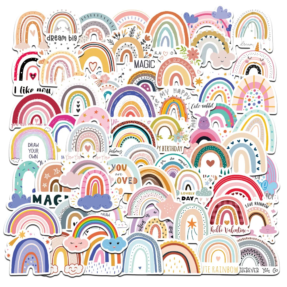 60 Stück Regenbogenbrücken-Cartoon-Aufkleber für Mädchen, Kinderspielzeug auf dem Laptop, Kühlschrank, Telefon, Skateboard, Koffer, Aufkleber