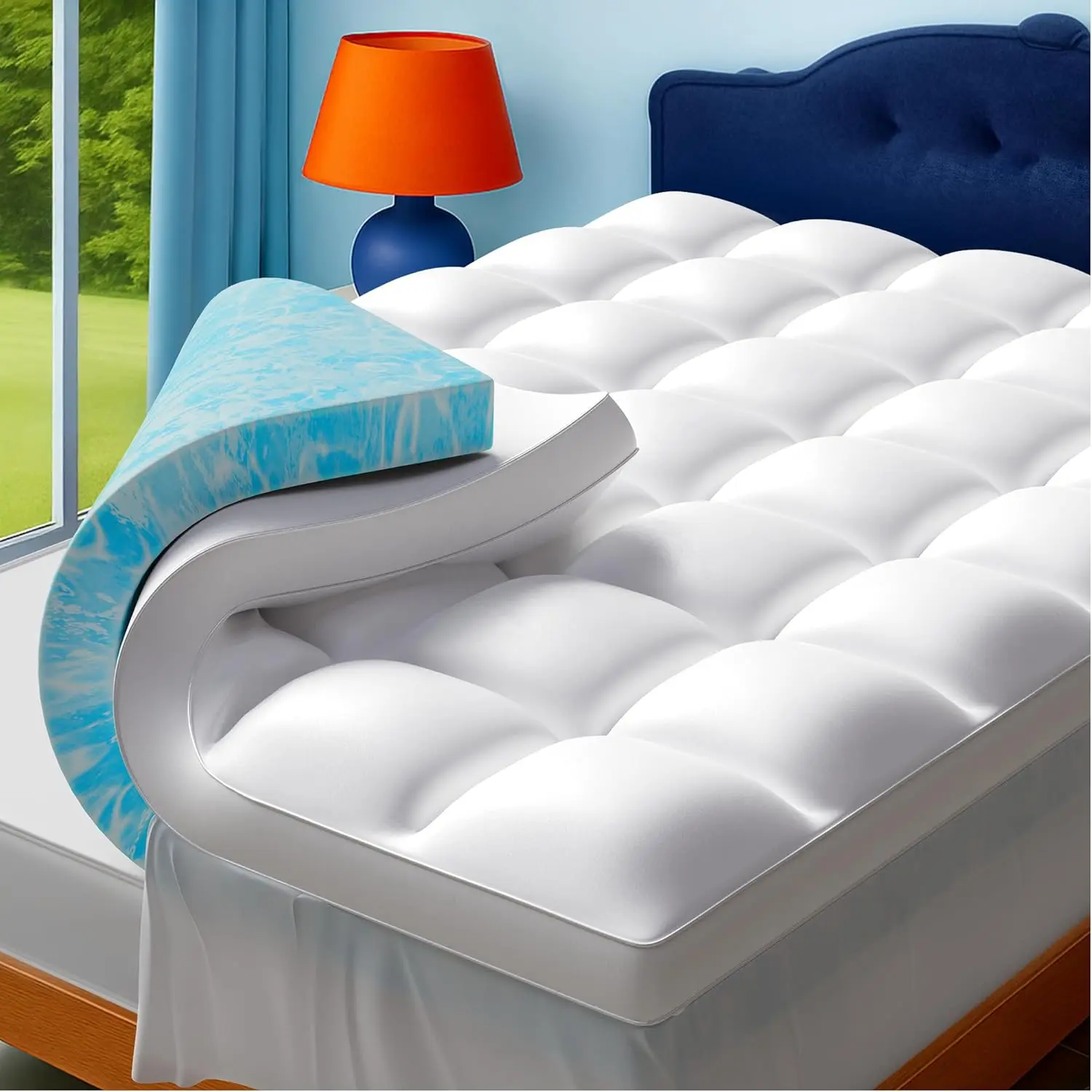 

4 Inch Queen Mattress Topper, Gel Memory Foam & Pillow Top, 8-24 Inch Deep Pocket, Medium Firm