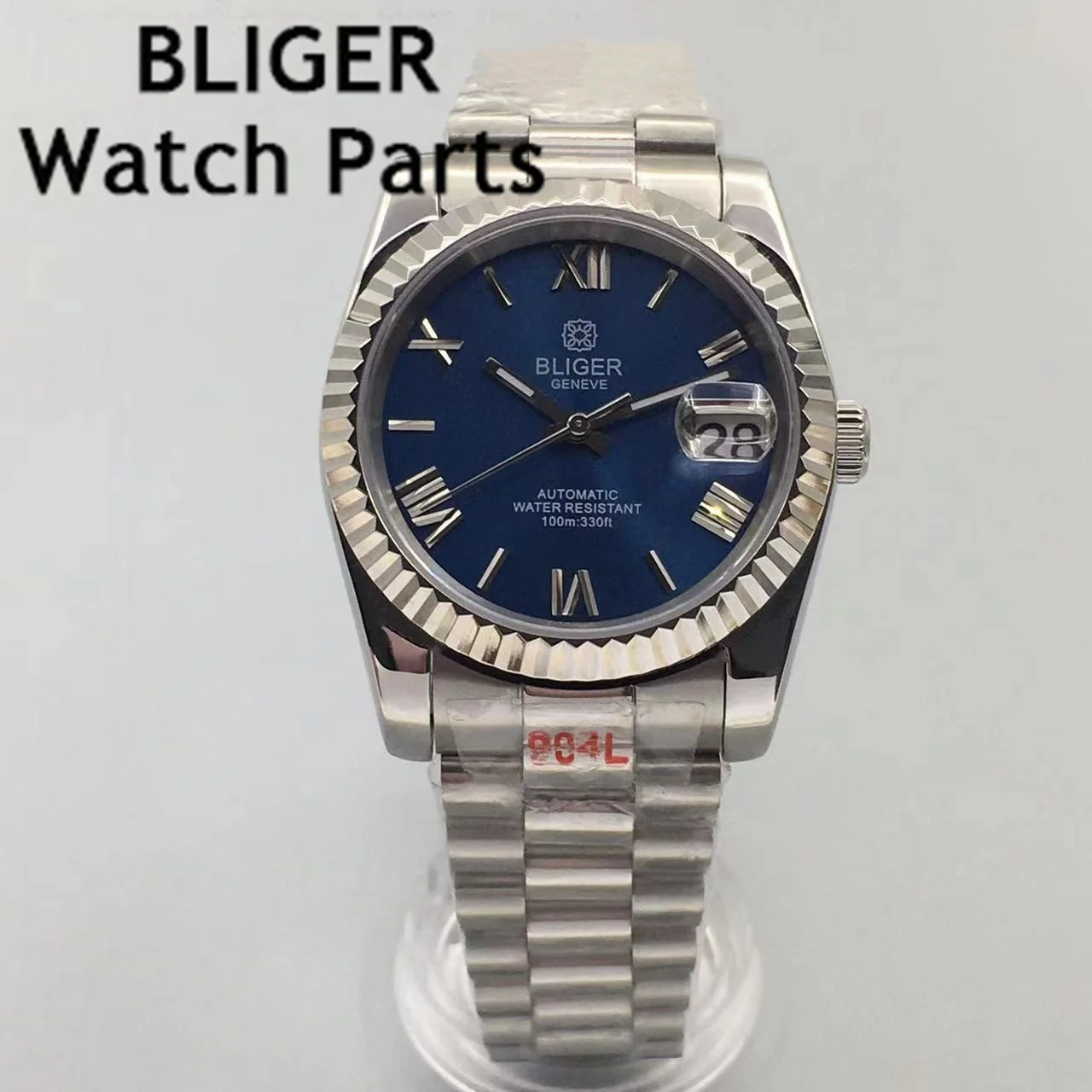 BLIGER 36mm/39mm NH35A Men Automatic Mechanica Roman Numerals Men Watch Sapphire Crystal Fluted Bezel Automatic Oyster Strap