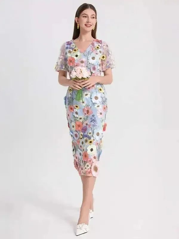 

Elegant 3D Flower Embroidery Prom Dress, Retro Crochet Vestidos for Women Summer Party (Characters: 74)