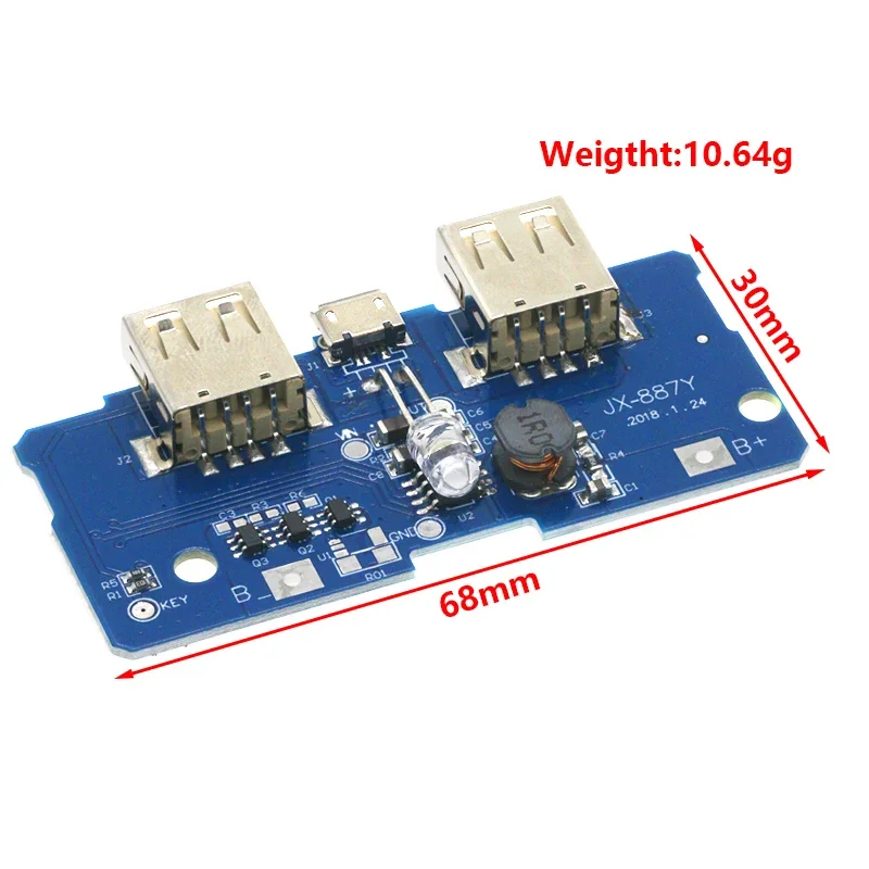 18650 Dual Micro USB 3.7V to 5V 2A Boost Mobile Power Bank DIY 18650 Lithium Battery Charger PCB Board Step Up Module With Led