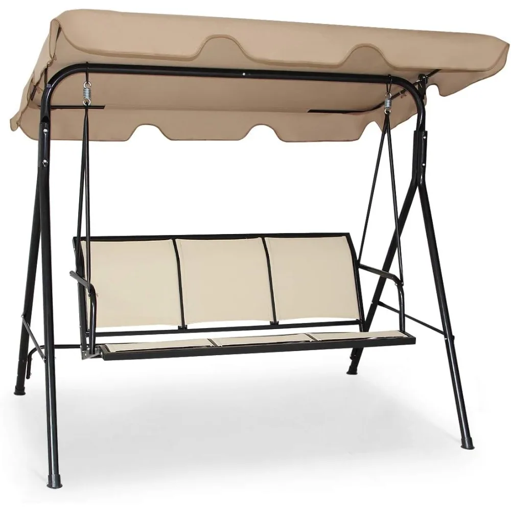 

3 Person Patio Swing, Steel Frame with Polyester Angle Adjustable Canopy, All Weather Resistant Swing Bench, Suitable for Patio