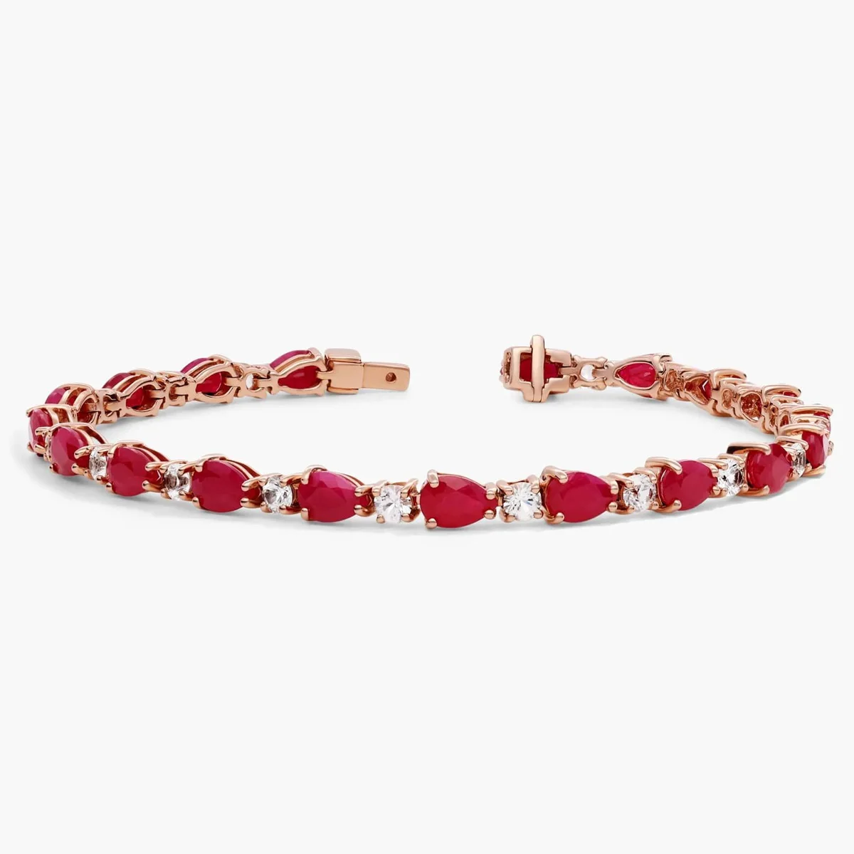 9K/14K/18K Rose Gold Lab Ruby Diamond Bracelet Pear Lab Ruby and Round Lab Diamond Bracelet Jewelry Women Luxury High Quality