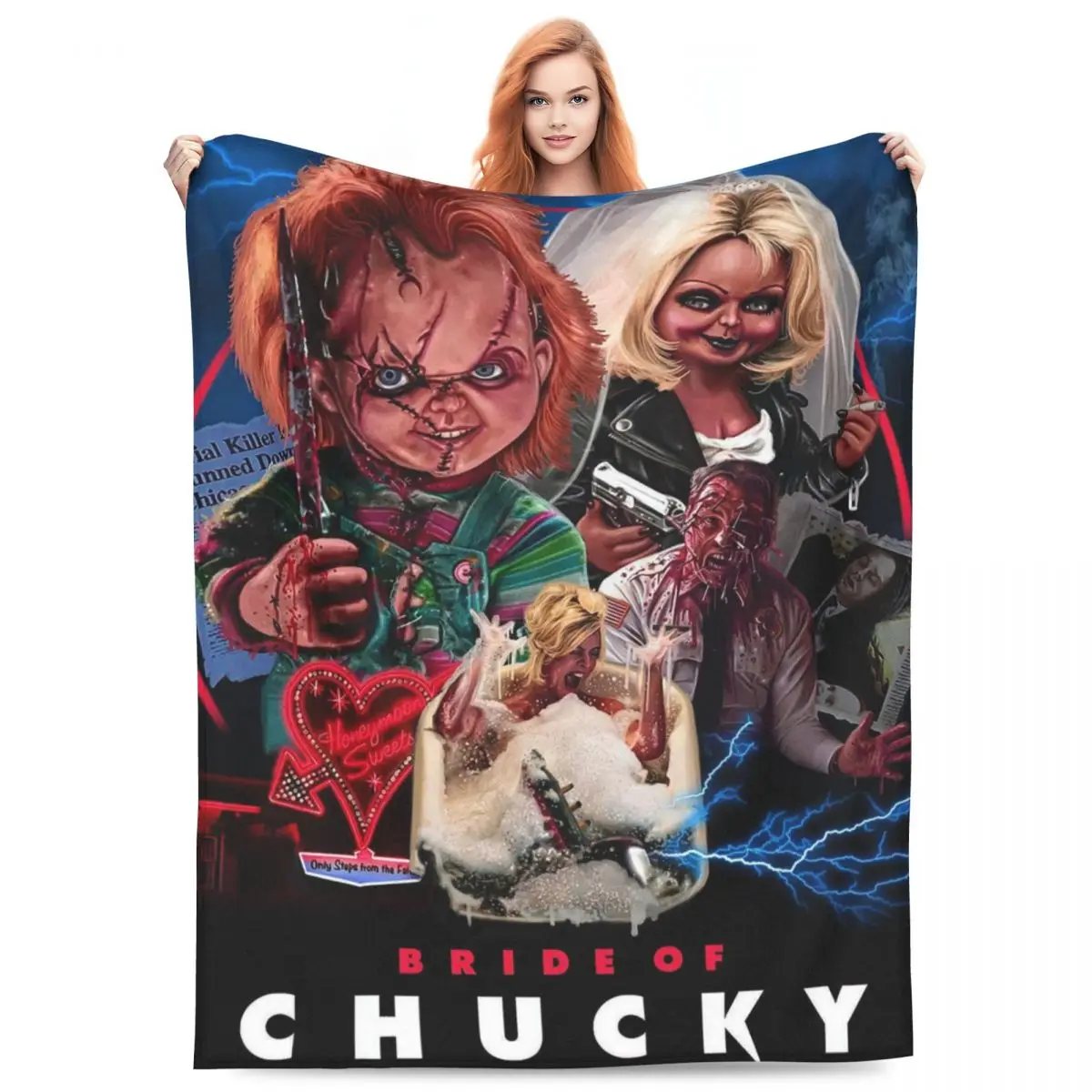 Bride Of Chucky Horror Film Movie Blanket Flannel Sofa Throw Blanket Super Soft for Home Bedroom Throws Bedspread Quilt