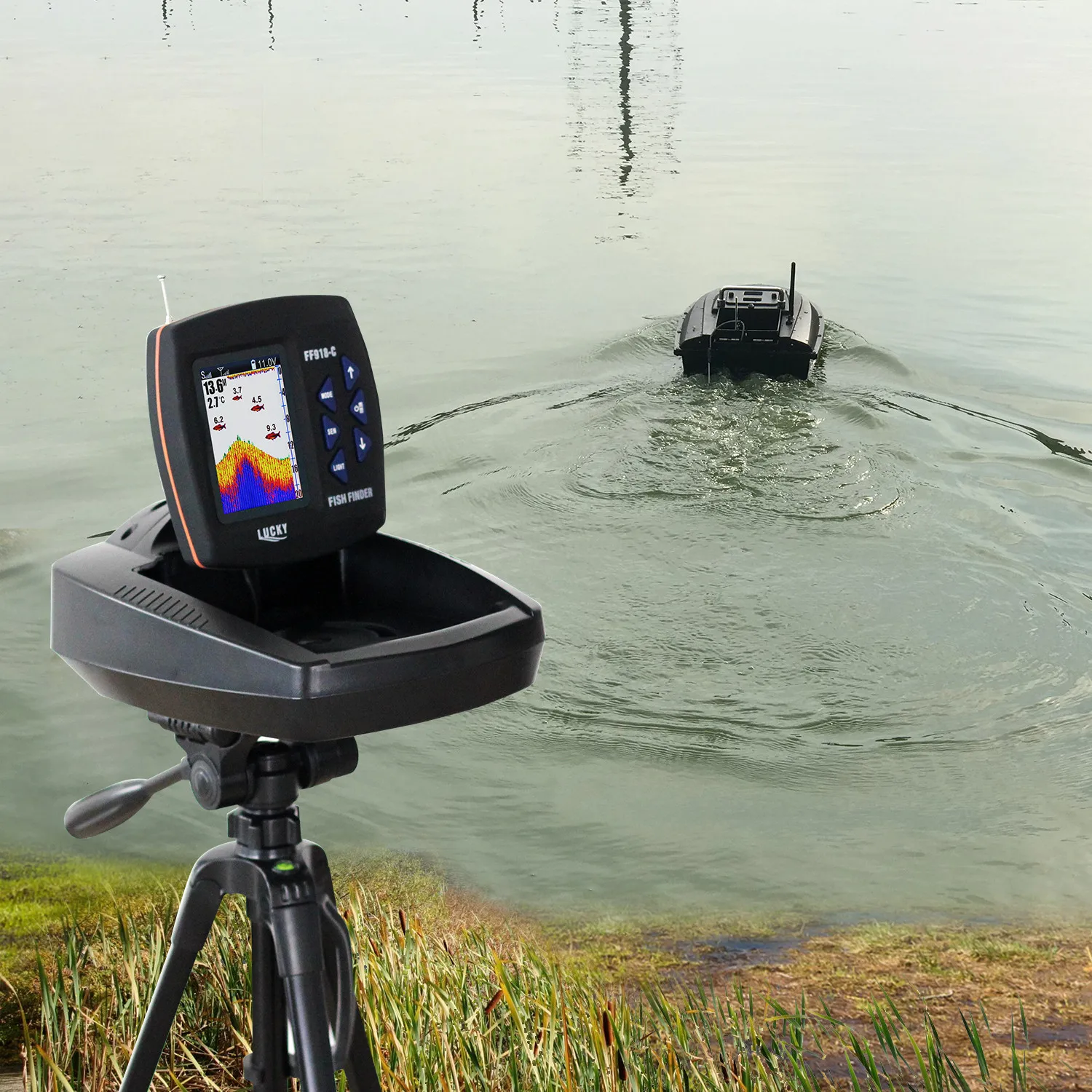 Gelukkige 3.5 "Lcd Draadloze Afstandsbediening Aas Boot Vis Sonar Met Transducer Fischfind Fishfinder Smart Finder