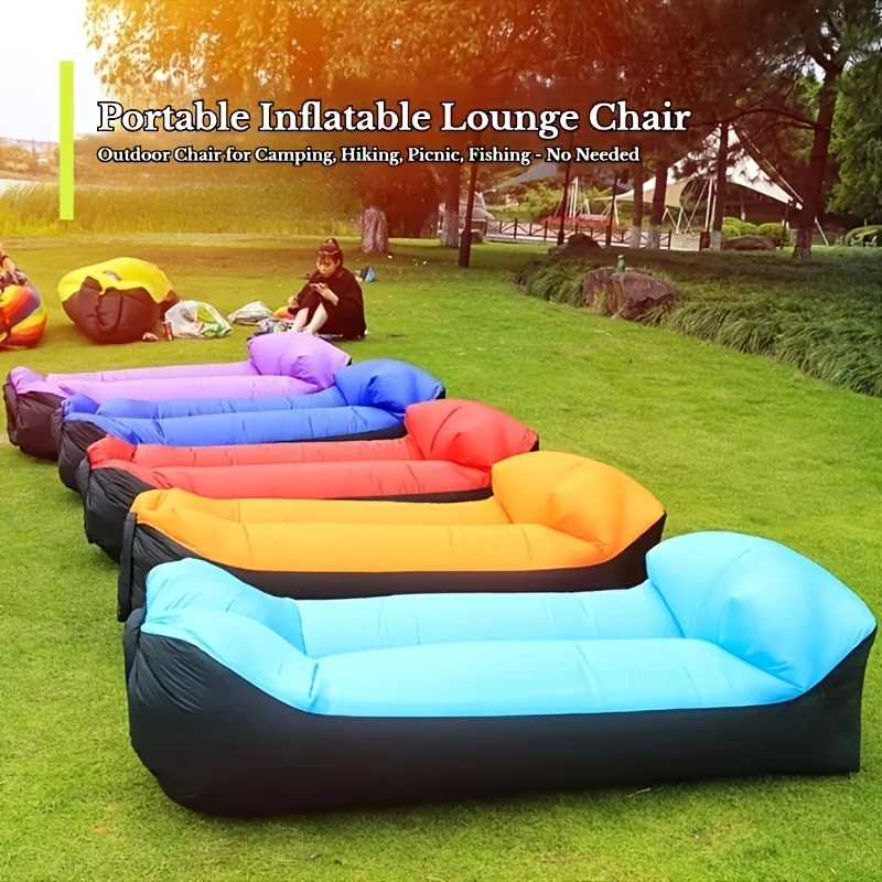 Upgraded Headrest & Pillow Inflatable Sofa - Portable w/ Bag, Easy Use for Camping/Beach/Hiking.
