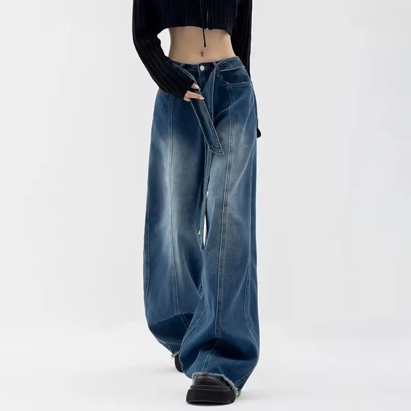 

Elastic Drawstring Loose Wide Leg Jeans Women Spring 2023 New Small Retro High Waist Slimming Mop Pants Fashion Brand y2k jeans