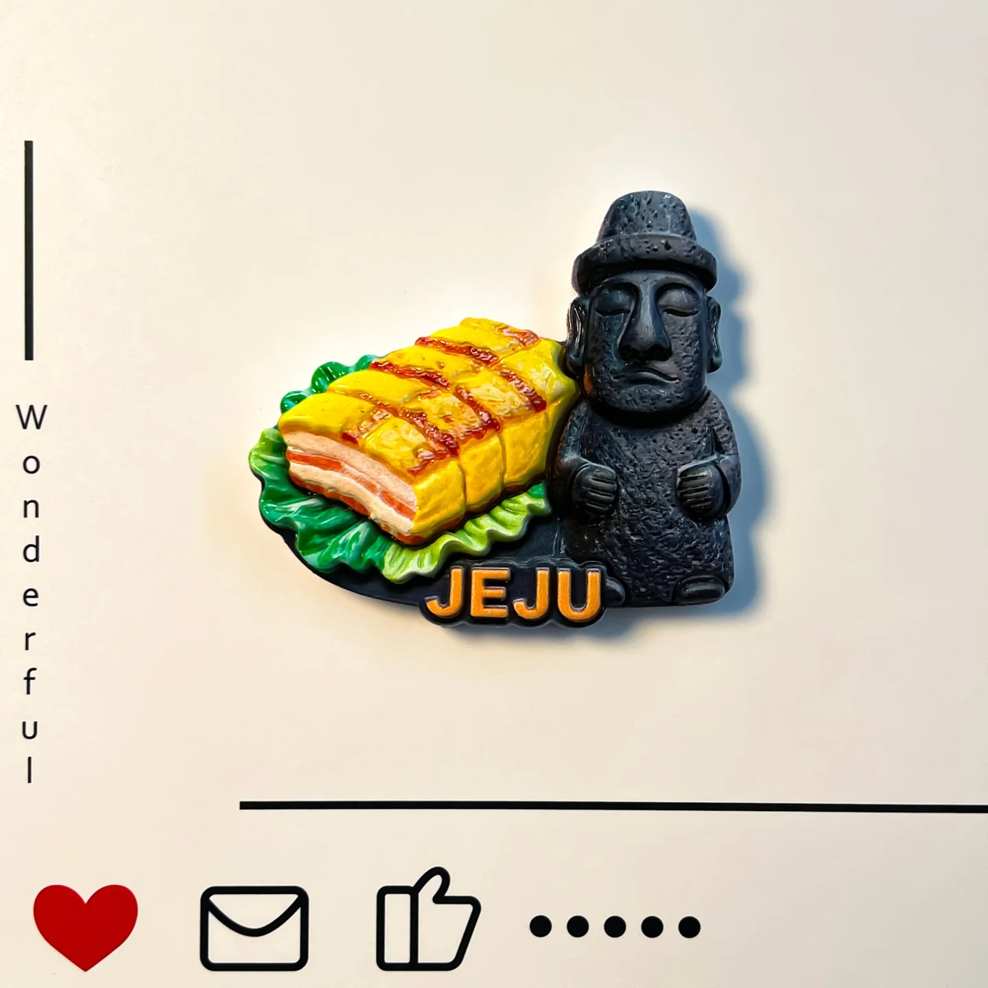 Jeju Island, South Korea, volcanic rocks, carved stone statues, souvenirs, delicious food, grilled meat, refrigerator stickers