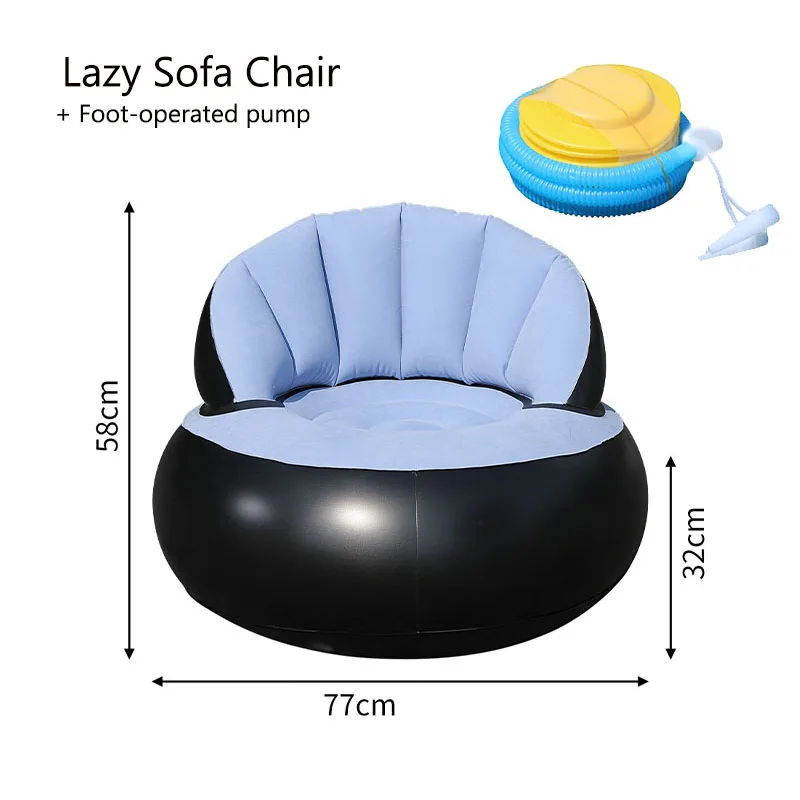 Flocked Inflatable Lazy Sofa Chair 77cm Round Portable Blow Up Couch with Foot Pump Outdoor Camping Leisure Inflatable Armchair