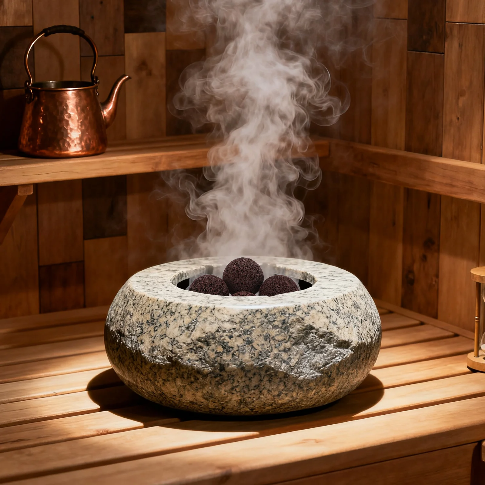 

5Pcs Natural Sauna Volcanic Stones 4Cm Round Basalt Rocks for Indoor Outdoor Steam Sauna Heater Heating Rocks Replacement Pack