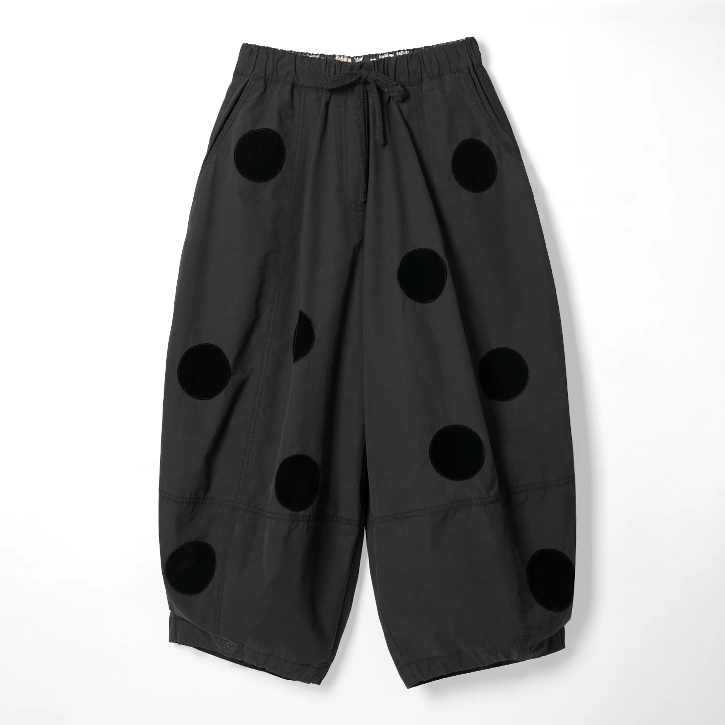 IMAKOKONI Black Polka Dot Balloon Pants Women Elastic Waist Drawstring Wide Leg Cropped Trousers Casual Loose Pants 265404