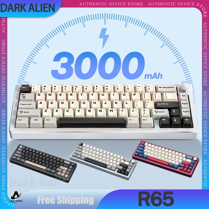 DARK ALIEN R65 Gamer Mechanical Keyboard 3Mode 2.4G Bluetooth Wireless Keyboard Aluminum Alloy RGB Backlit Gaming Keyboard Gifts