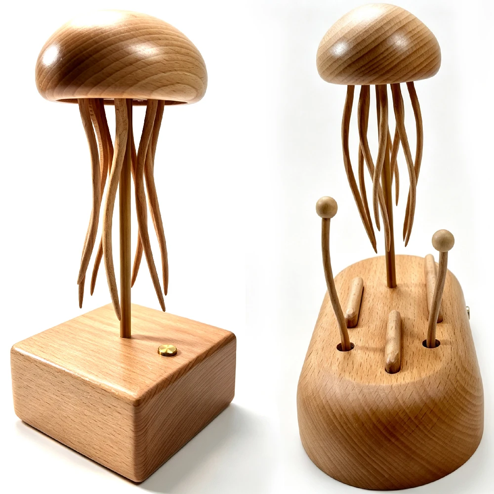 Wooden Jellyfish Automaton Kinetic Sculpture, Quiet Lifelike Moving Tentacles Tabletop Ornament, Decor Gift for Home & Office
