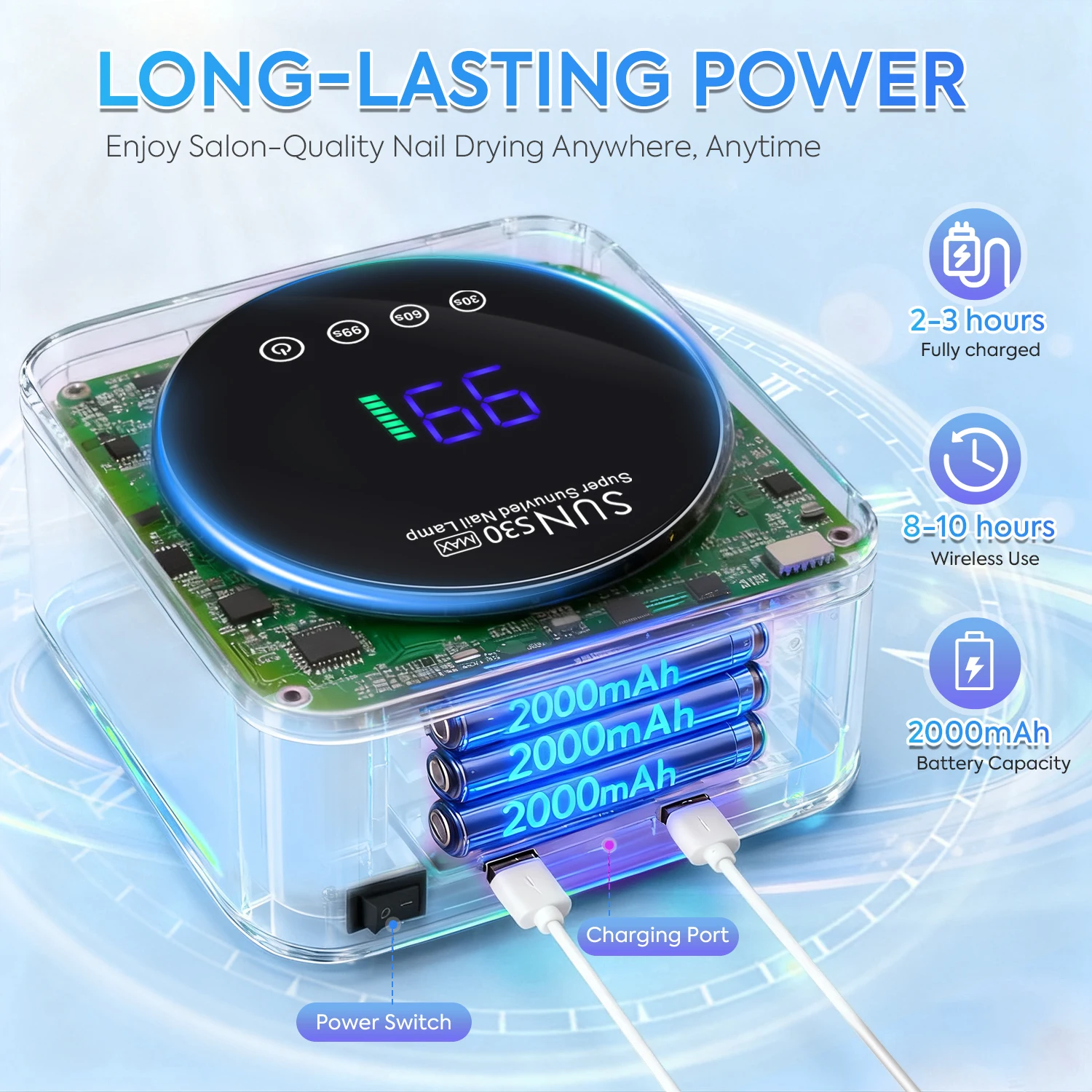 充電式ネイルドライヤー 57 LED ネイルランプ UV ジェルネイルポリッシュ硬化ネイルランプ スマートセンサー付きマニキュアサロンツール