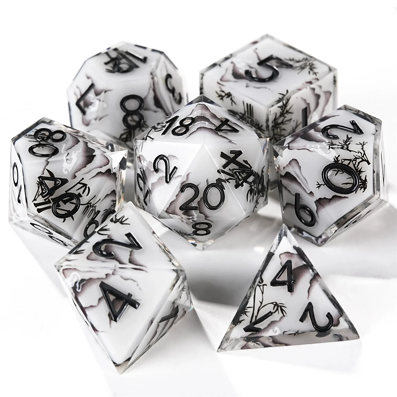 

1-7pcs DND Dice Chinese Style Ink Wash Painting Dice Multi-sided Polyhedral Dice for D&D Game COC Role Playing RPG Table