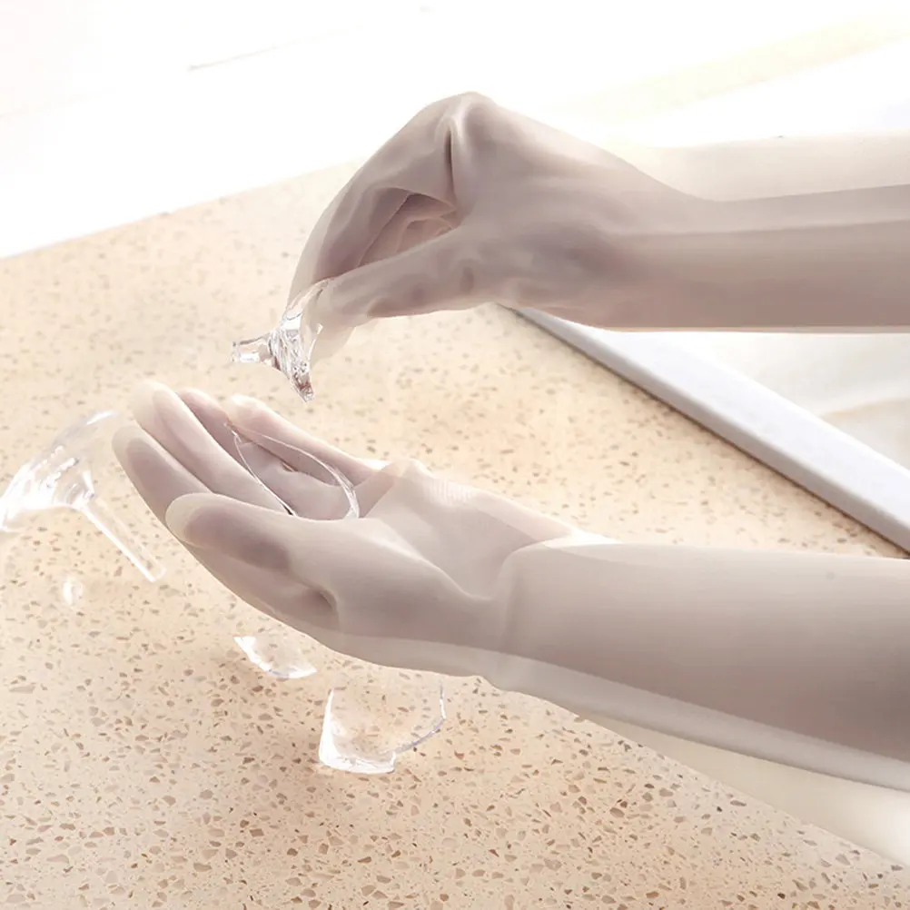 

1 пара кухонных перчаток, размер M, прозрачные, многоразовые, водонепроницаемые, противоскользящие перчатки для мытья посуды, для уборки дома, для мытья автомобиля