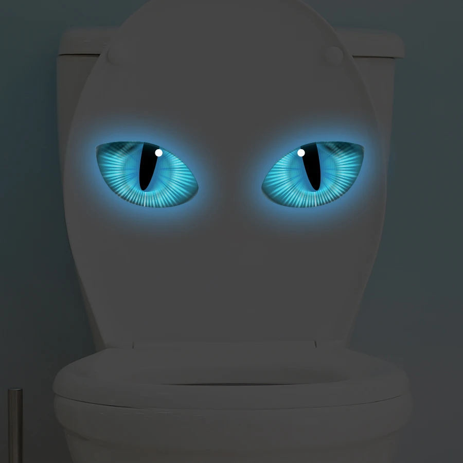 Luminous Blue Eye Wall Decals - Glow In Dark Toilet Stickers For Home Office Kitchen Waterproof Humorous Home Decor