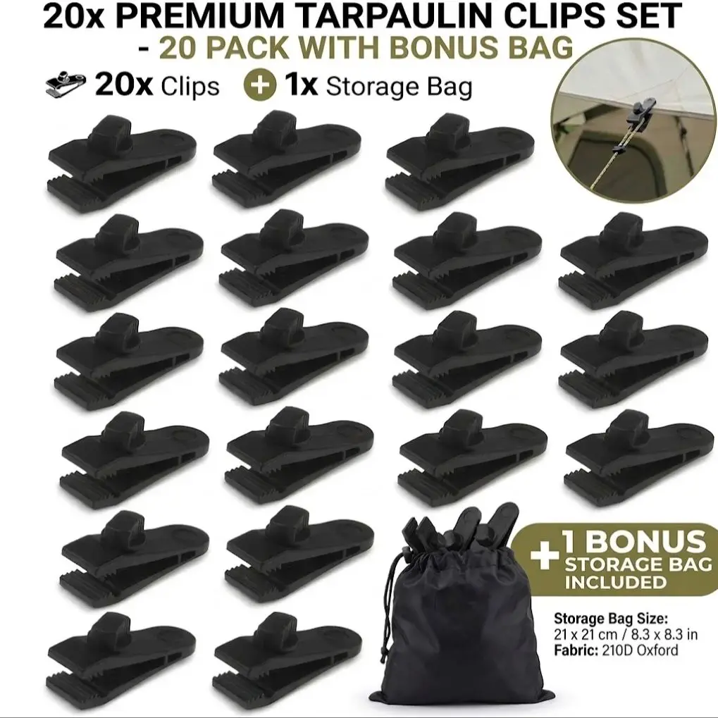 

21Pcs Heavy Duty Tarp Clips Lock Grip Tent Clamps Canvas Fasteners for Camping Awnings Pool Covers Car Bungee Cord Tightening
