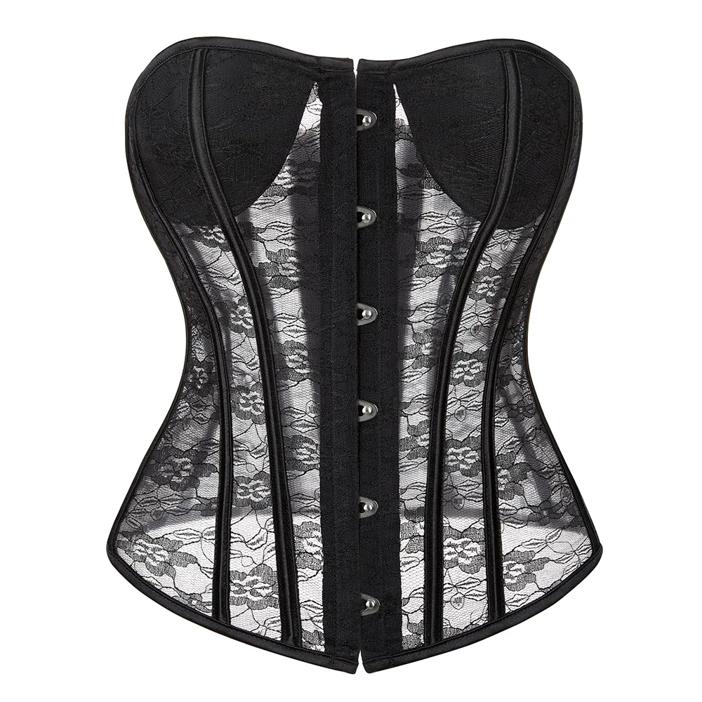 Padded Bra Sexy Corset Top Bustier Women\'s Plus Size Overbust Corselet Blouse Lace-up Gothic Fashion Black White