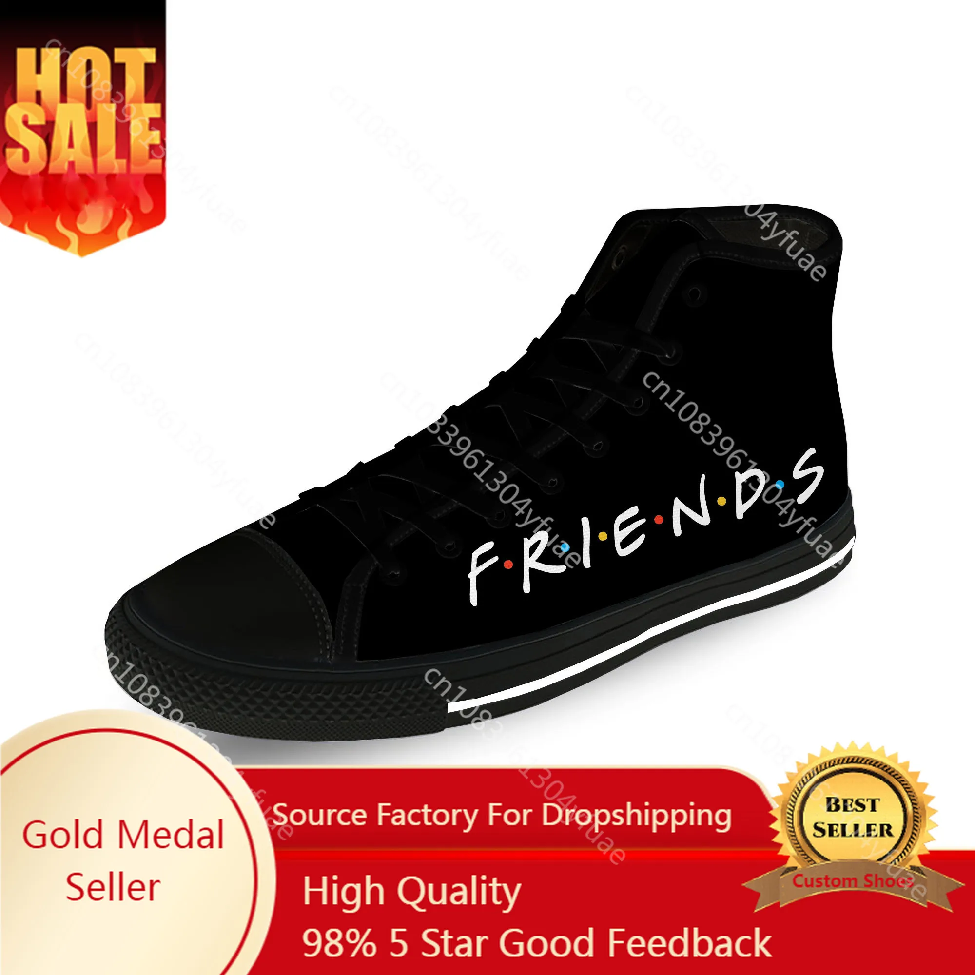 Friends TV Show Anime Cartoon Casual Cloth 3D Print High Top Canvas Fashion Shoes Men Women Lightweight Breathable Sneakers