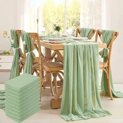 10pcs Sage Green Chiffon Table Runner Boho Sheer Fabric For Christmas Wedding Arch Draping Decoration Birthday Party Table Decor