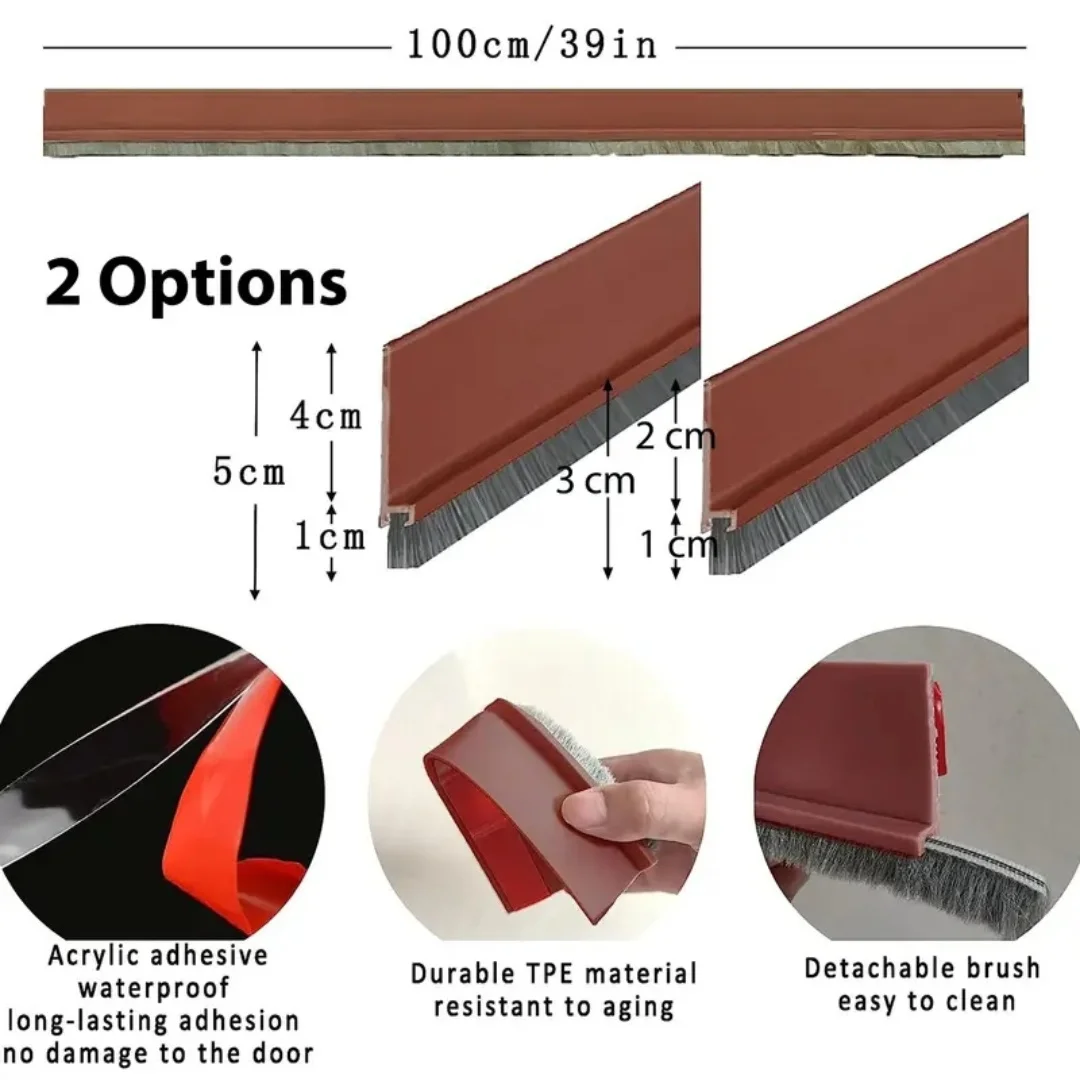 1pc 100CM Brush Seal Strip Door Bottom Seal Strip Insectproof Soundproof Door Bottom Seal Strip Door Stop Self-adhesive Strip image 3