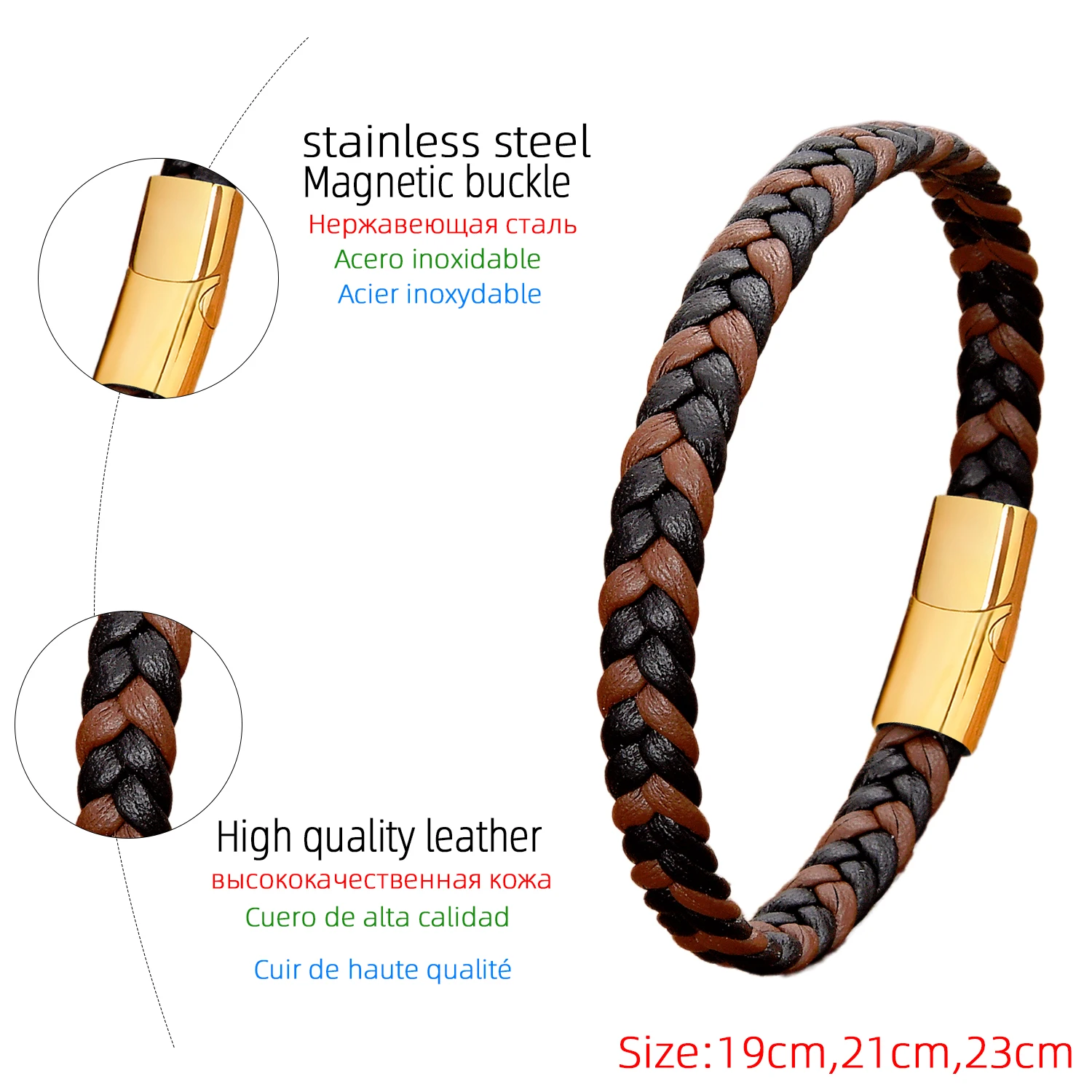 Simple Classic Stainless Steel Bracelet for Women Men Genuine Braided Leather Bangles Special Birthday Party Couple Jewelry Gift