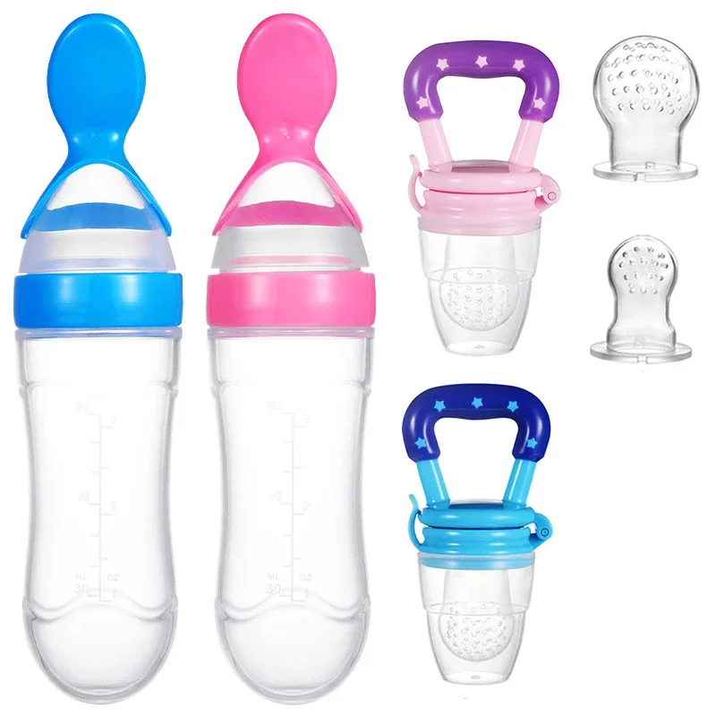 Silicone Squeezing Baby Feeding Spoon Bottle Silicone Toddler Rice Drink Spoon Infant Cereal Food Supplement Training Feeder