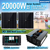 SOECOPO 20000W Off Grid Solar System Kit 2*300W Panel 12V 24V To 220V/110V Inverter Socket 100A Controller for Residence Camping