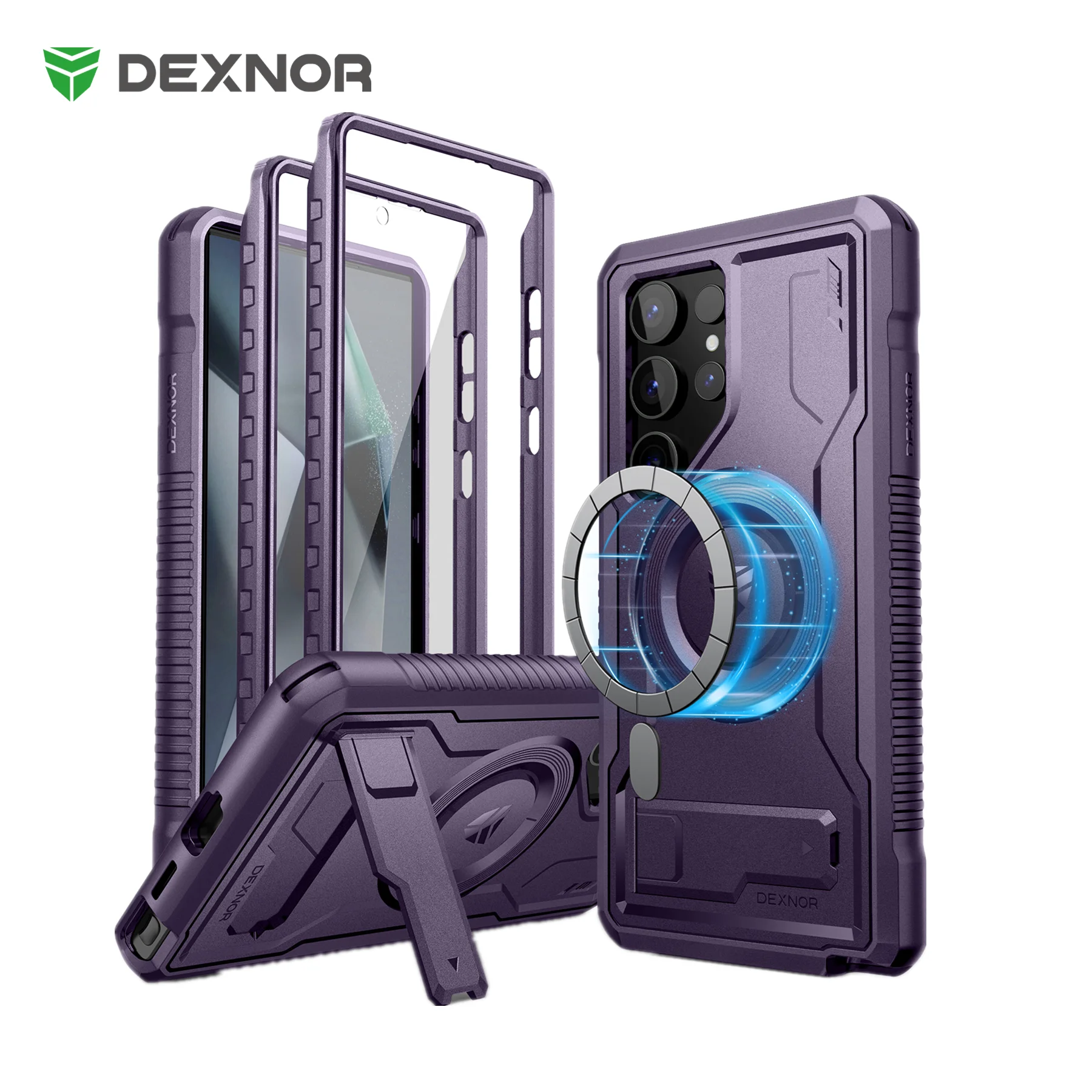 DEXNOR Magnetic Case for Samsung Galaxy S24 Ultra 5G Full Body Shockproof Cover Built-in Kickstand and Screen Protector