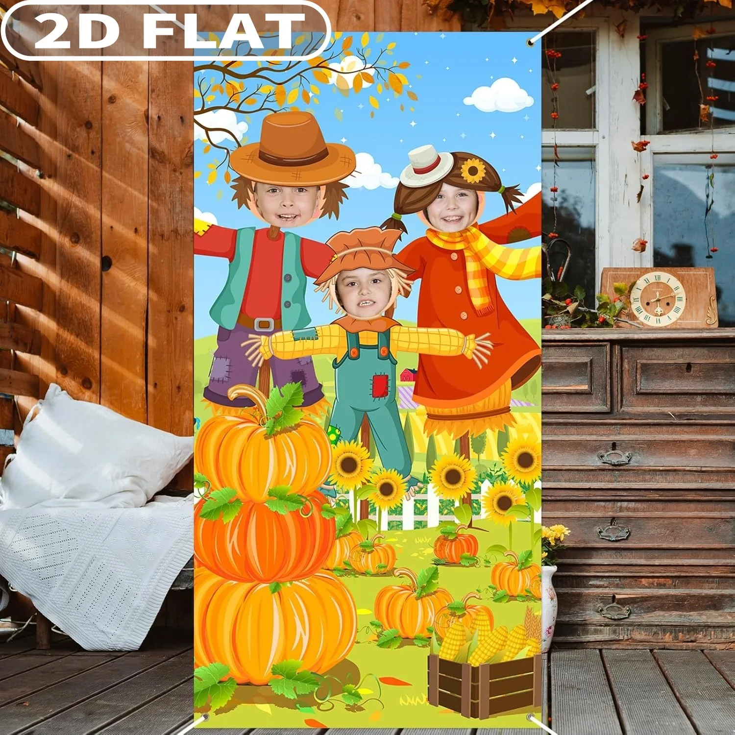 1 قطعة 2D شقة سقوط حفلة صور خلفية راية ، الخريف موضوع زينة الحفلات 3x6ft اليقطين فزاعة راية الوجه انقطاع خلفية #6