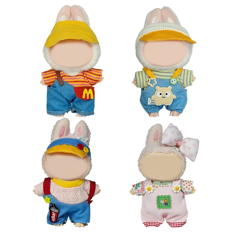 

17cm Labubu Casual Outfit - Striped Shirt & Denim Overalls, Kawaii Doll Clothes for Fashion Lovers