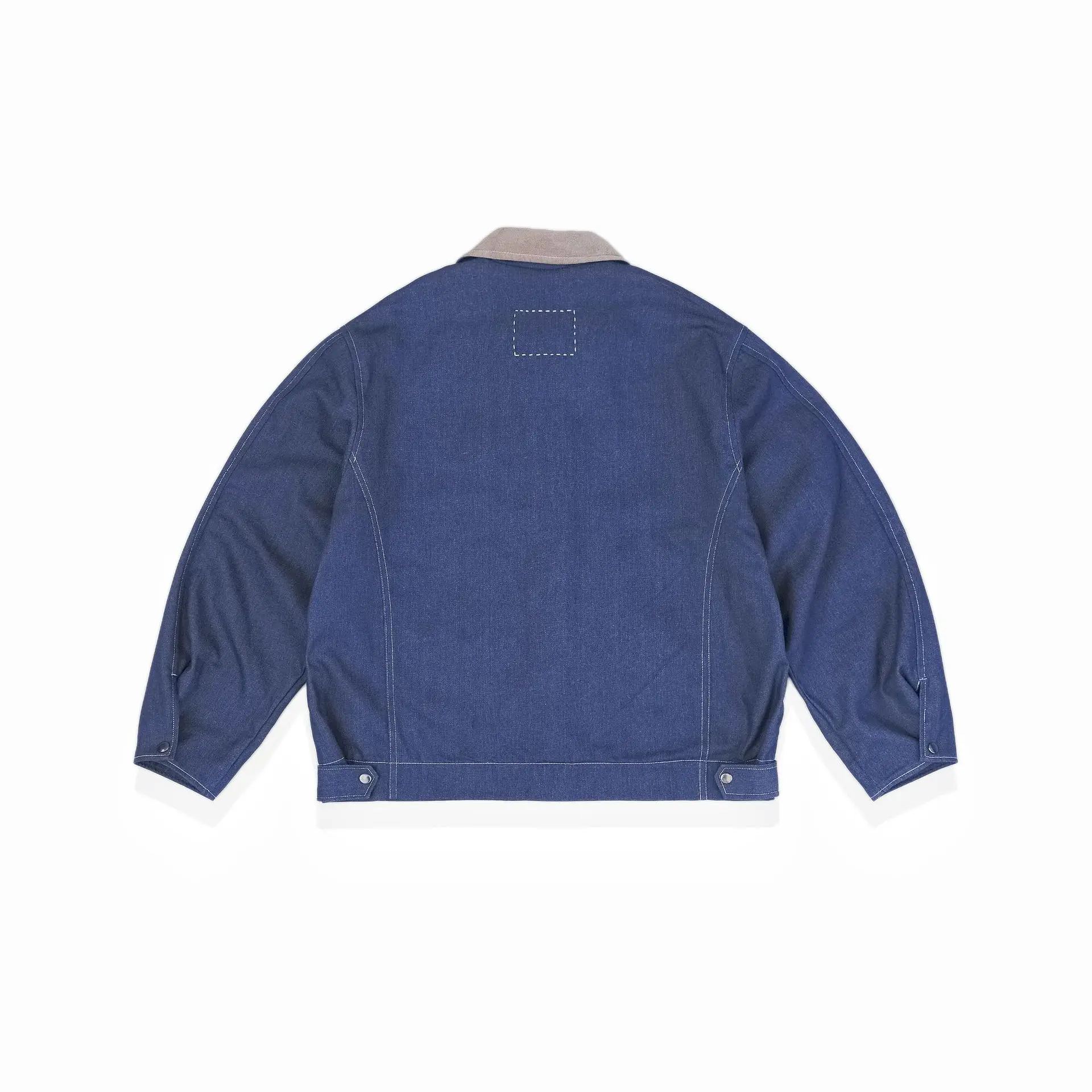 Firmranch Japanese Streetwear Youth Barn-style Original Color Denim Worker Jackets For Men Women Loose Plaid Fleece Jean Coats