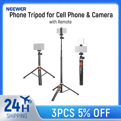 Imagen 1 del producto NEEWER Trípode para teléfono y cámara con control remoto 65,2 ""Palo Selfie totalmente metálico Soporte Vlog de viaje para iPhone Canon Sony Nikon