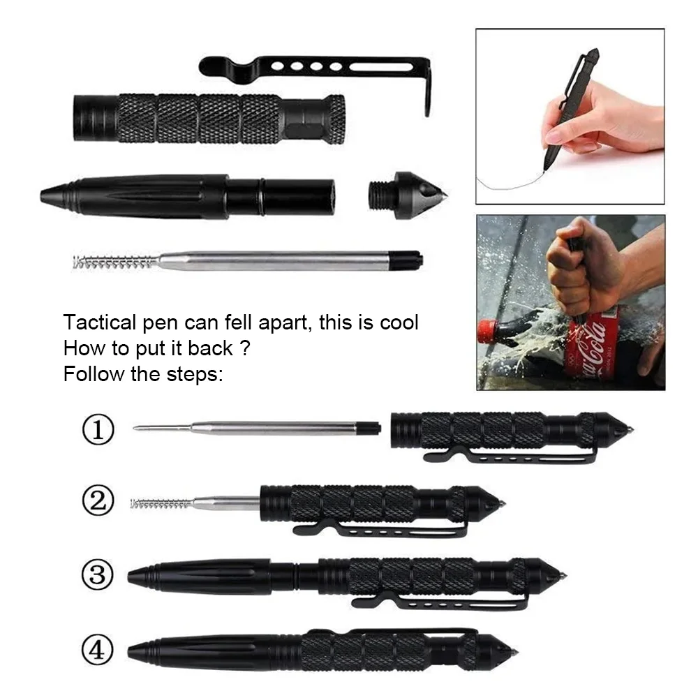 Multifunctional Metal Tactical Pen Anti skid Emergency Glass Breaker Self Defense Supplies