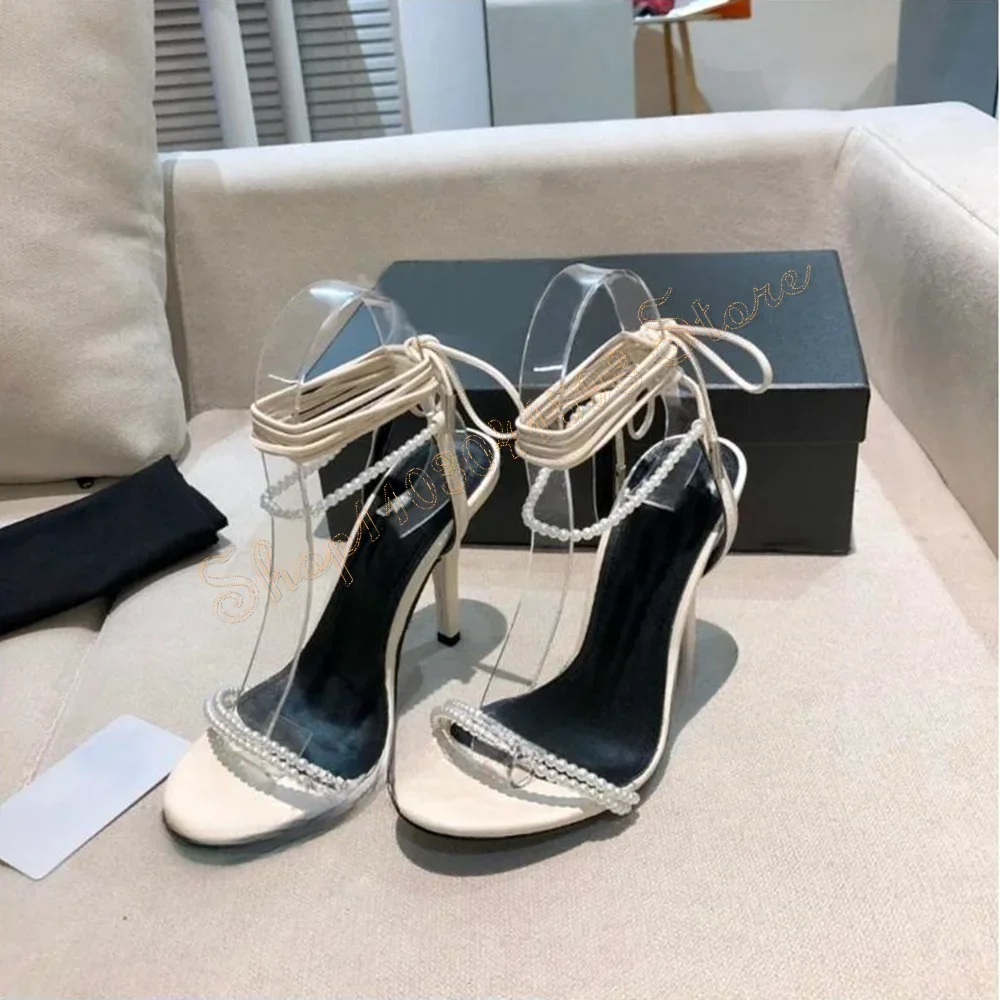

Pearl Chain Straps Sandals Stilettos High Heels Peep Toe High Heel Shoes for Women Sexy Party Heels 2025 New Zapatos Para Mujer