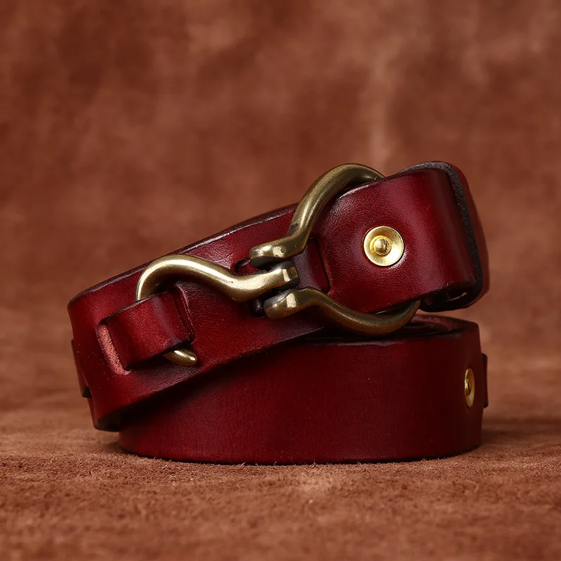 Men's Full Grain Leather Belts for Men Cowhide Male Belt Genuine Leather Copper Hook Buckle Luxury Brand Designer Waist Strap