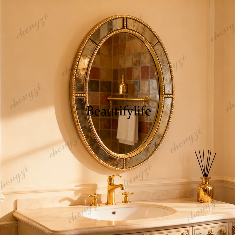 French oval vintage mirror, bathroom mirror, American high-end makeup mirror, bathroom