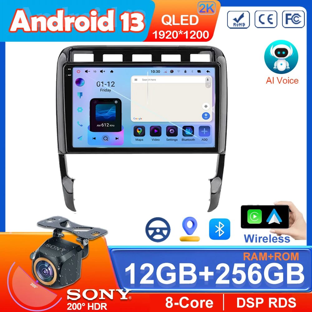 

CarPlay 8Core Auto QLED Screen For Porsche Cayenne I 1 9PA 2002 - 2010 Android 13 Multimedia Player GPS Navigation No 2din DVD