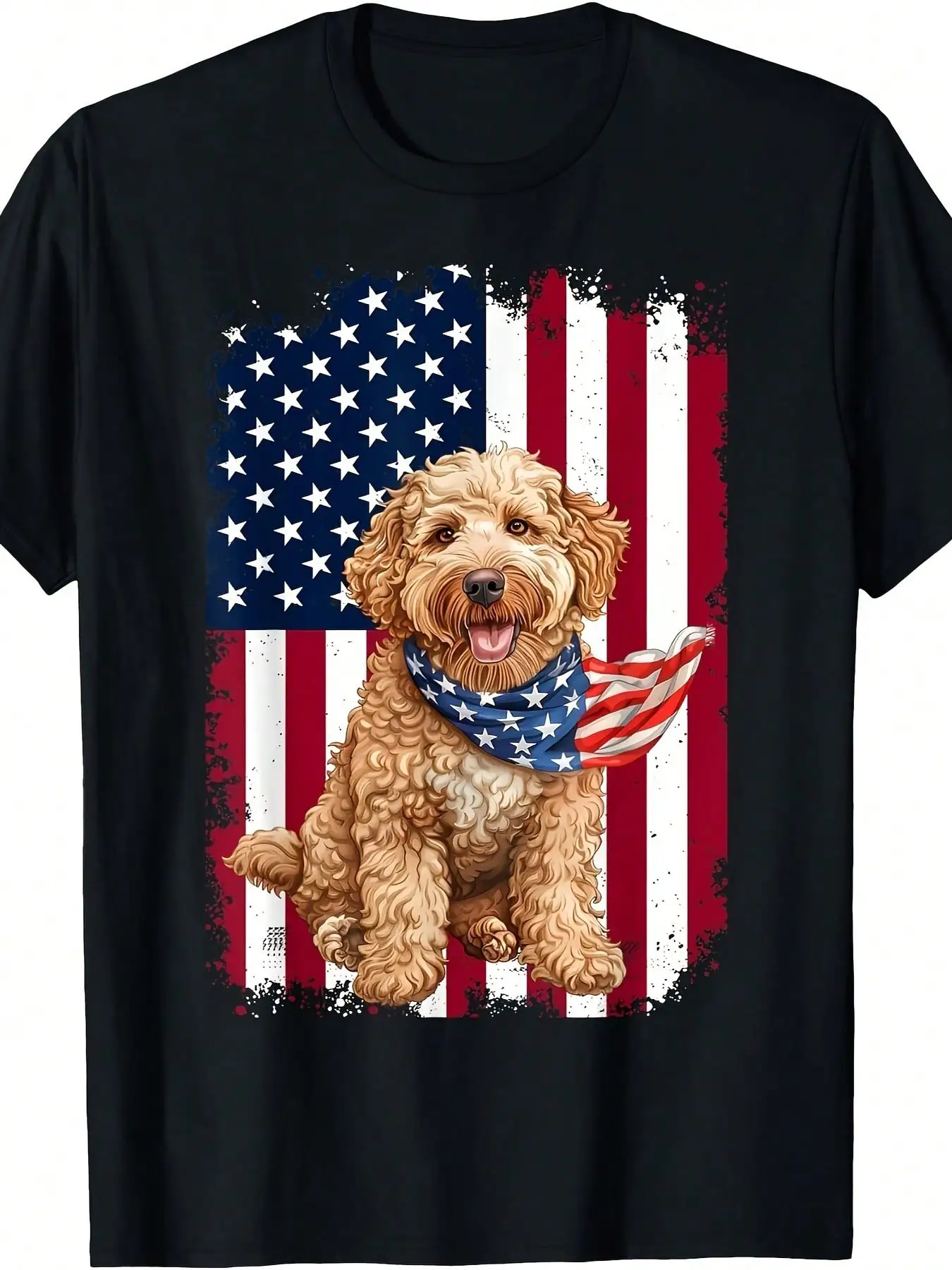 [4th Of July Doodle Gifts Shirt] Golden Doodle American Flag 4th Of July Golden Doodle Gifts, Men's T-Shirt