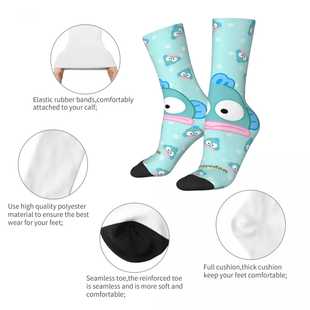 Hangyodon Big Face Cartoon Socks Men Women Polyester Casual Cute Kawaii Socks Spring Summer Autumn Winter Middle Tube Socks Gift