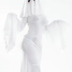 Feminino fantasma cosplay traje halloween assustar rosto capa grito traje adulto fantasia vestido de halloween cosplay traje