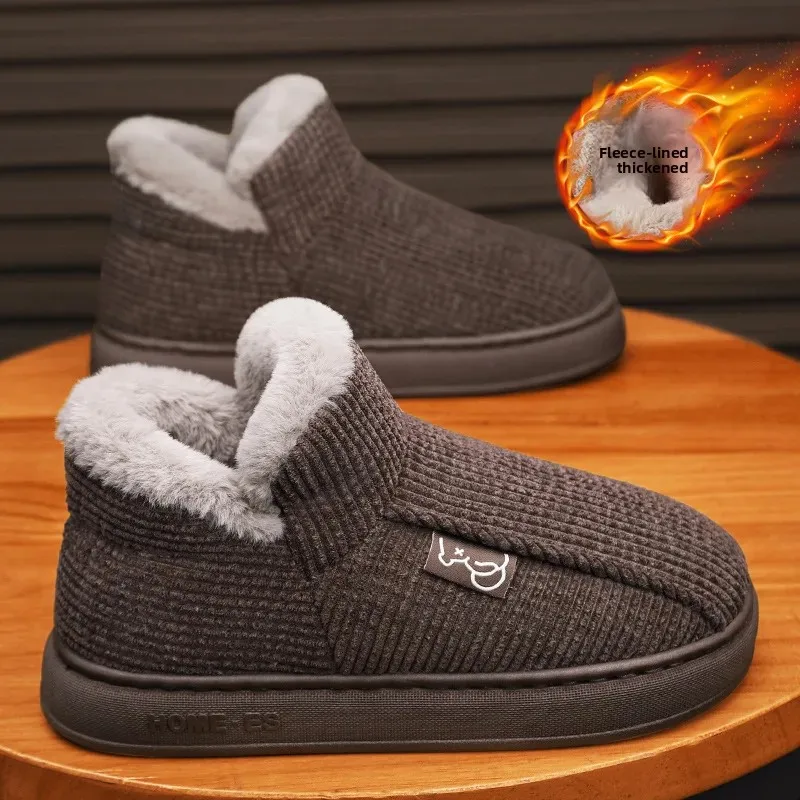 شباشب قطنية شتوية للرجال مع صوف داخلي وخارجي ومضاد للانزلاق شباشب على طراز الخبز الدافئ سهلة الارتداء من مادة الأحذية المطاطية
