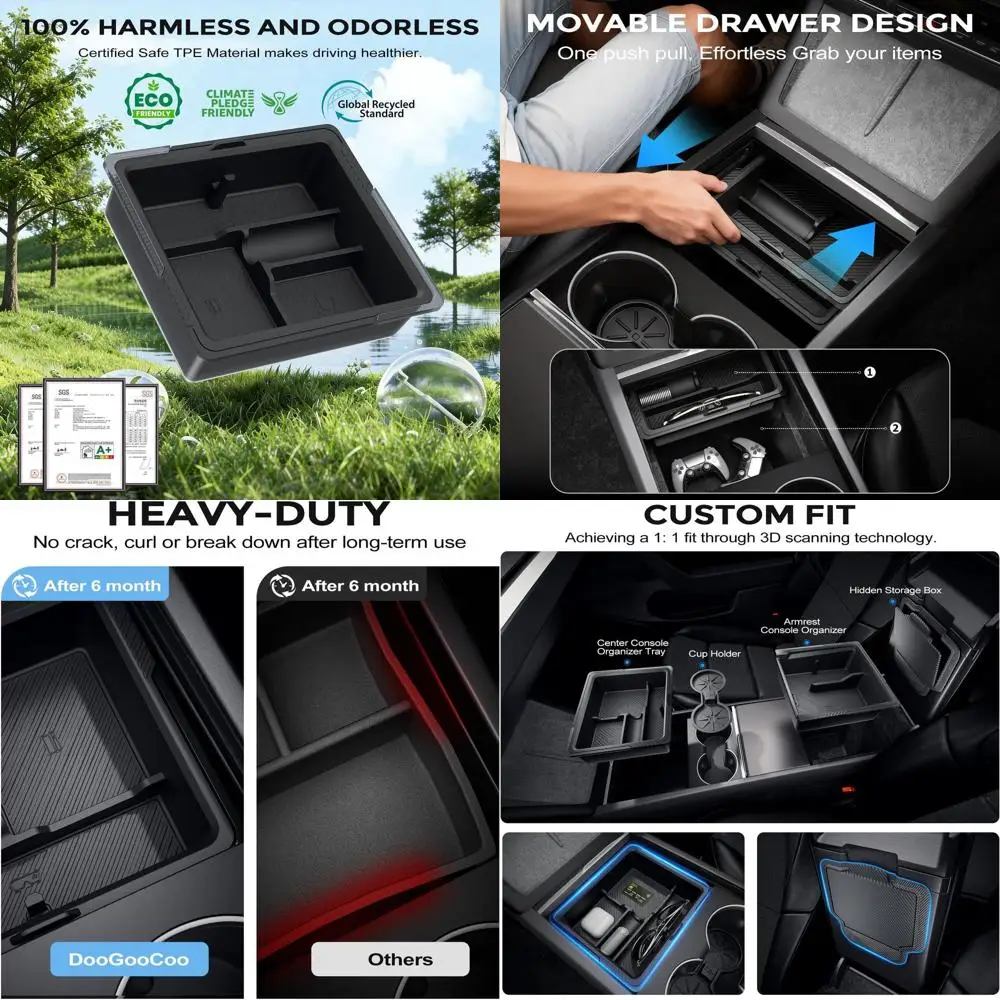 

Center Console Organizer for Tesla New Model Y Juniper/Model 3 [2-Layer Design, Easy Slide] Keep Console Clutter-Free Custom Fit