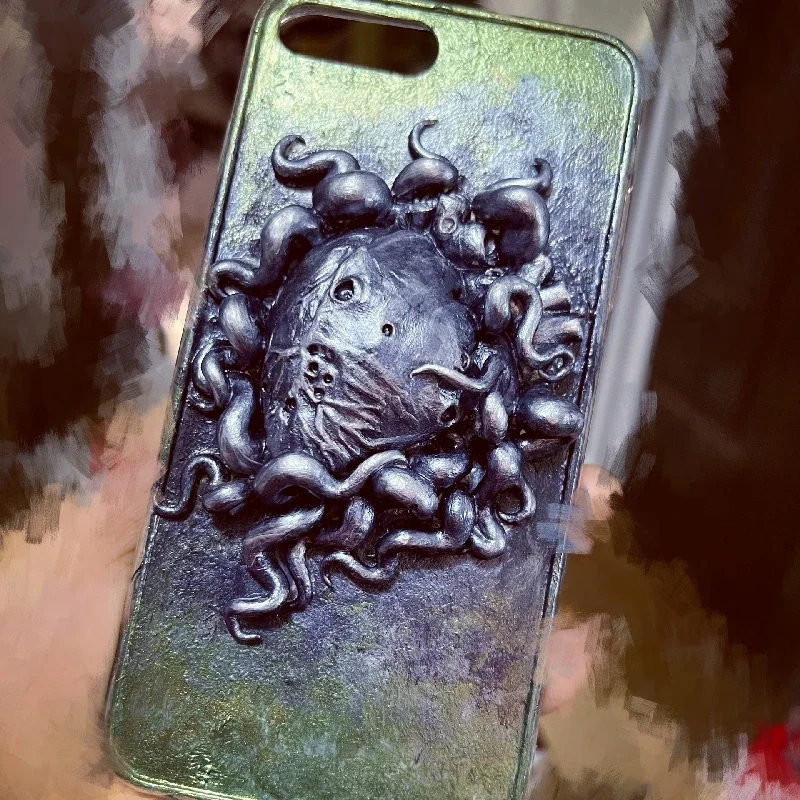 4145 Original 3D Handmade Mobile Phone Case Cthulhu Style Metal Heart Horror Gothic Punk Art Mobile Phone Case Custom Gift