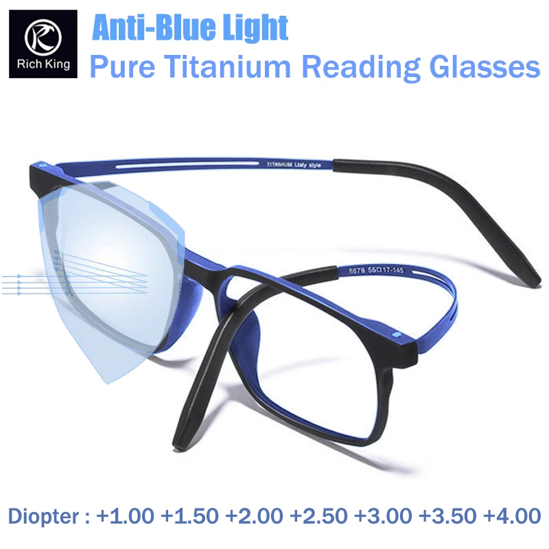 

Fashion Pure Titanium Anti-blue light Reading Glasses Men Women 2023 Anti-fatigue TR90 Full frame Eyeglasses Ultra-light